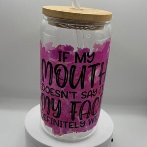 Pink and Black Glass Jar with Bamboo Lid